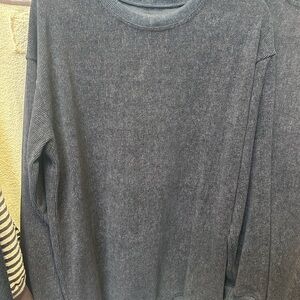 Gray Ribbed Long Sleeve Top